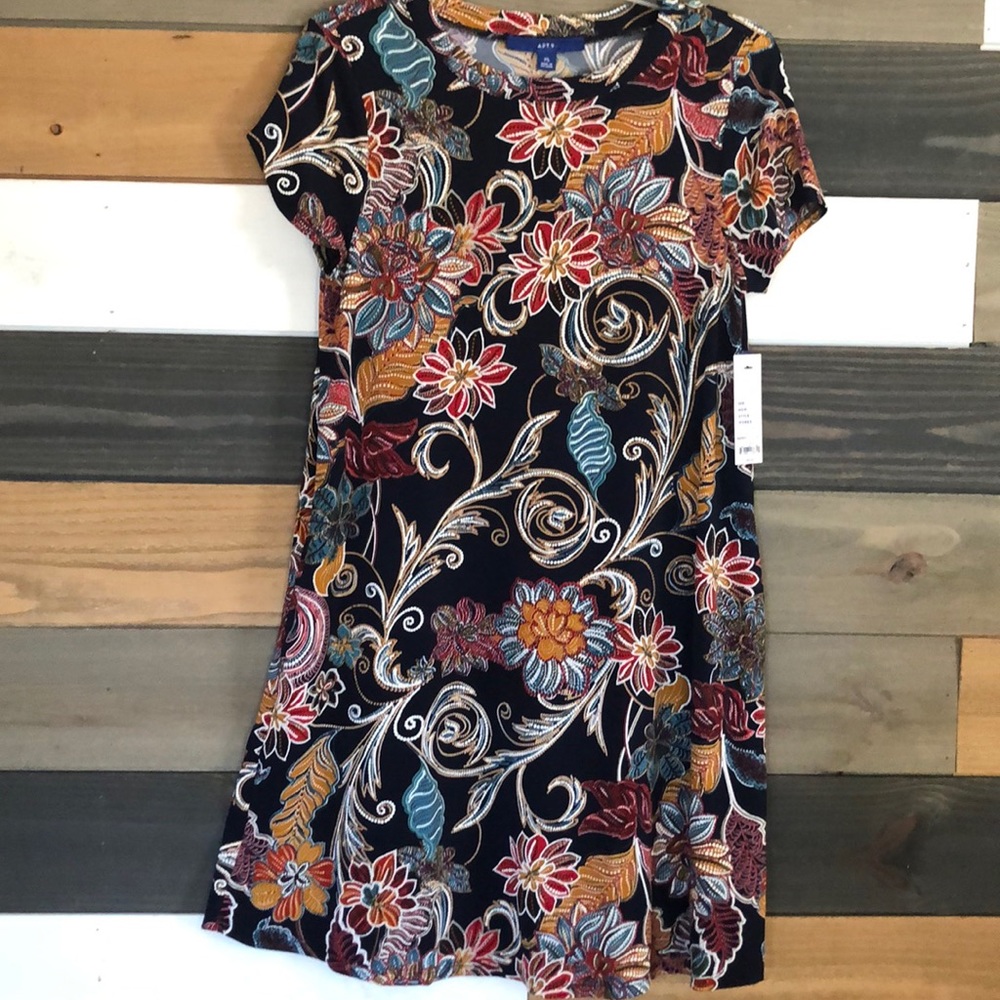 Navy print short sleeve dress